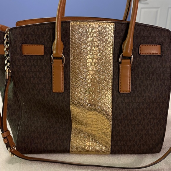 ✨🐍 VGUC Michael Kors Large Satchel with Metallic Snake Print Embellishment 🐍✨ - Picture 2 of 5